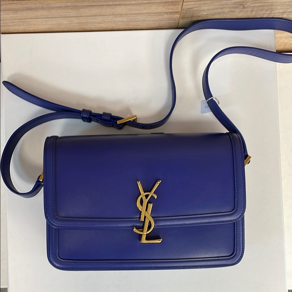 Yves Saint Laurent Blue Crossbody Bag with Iconic Gold Logo